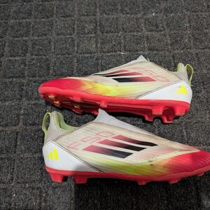 adidas Kids Soccer Cleats in White, Red & Neon Yellow